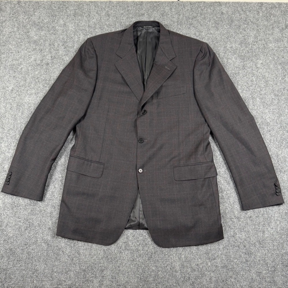 Canali Saks‎ Fifth Avenue Size 54L Brown Plaid 100% Wool Blazer Made Italy Men's